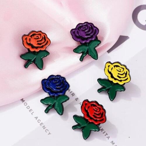 Colored Rose Metal Enamel Brooch Fashion Men and Women Flower Badge Pin Personality Trendy Clothing Backpack Jewelry Accessories