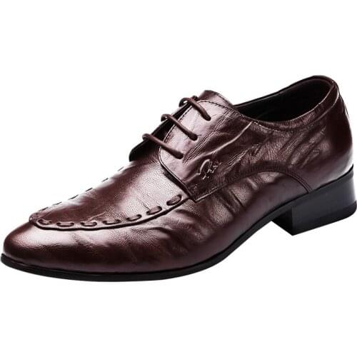 Formal Suit Shoes Lace Flat heel Genuine leather Fashion Wedding Party Dress Shoes Men