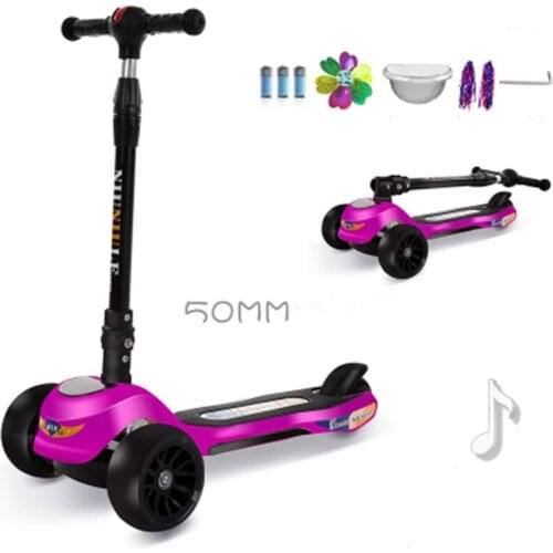 Children kick scooter baby children PU 3 rounds of LED outdoor sports folding fitness plastic height adjustable