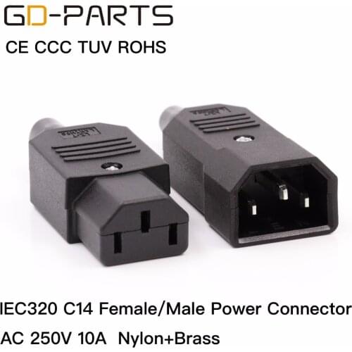 GD-PARTS IEC320 C14 Male Female Power Plug Connector Power Cord Inlet Outlet AC250V 10A Nylon Insulation Brass Conductor CE CCC