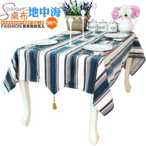Blue Mediterranean pastoral style striped cloth tablecloths Western European high-grade square round tablecloths tablecloth tabl