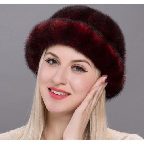 JKP Winer Fur Hat Womens Leather Mink Fur Hat with Fur POM Poms Sweater Winter Whole Fur Hat Hair Stripe Start BZ17-17