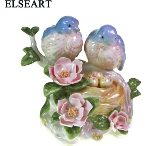 Ceramic porcelain blue white bird lovers ornament figurines home decoration for wedding gift