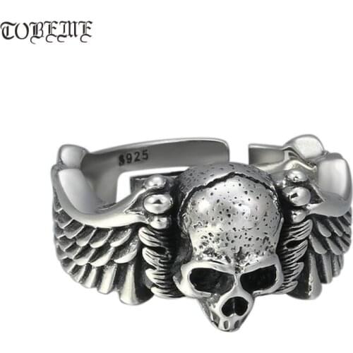100% 925 Silver Skull Ring 925 Sterling Man RIng Vintage Silver Skeleton PUNK Jewelry Ring Resizable