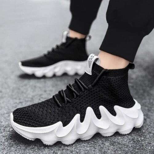 Breathable Men Sock Sneakers Summer Fly Weaving Running Shoes High Top Man Walking Boot Luxury Brand Platform Sport Shoes Big 46