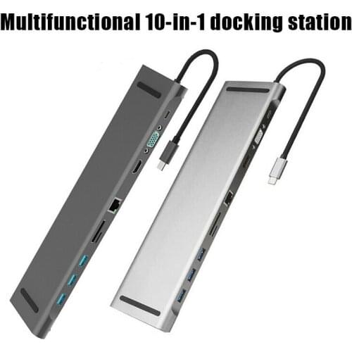 10 In 1 Multifunction USB C HUB To HD VGA USB 3.0 RJ45 Audio PD 100W Adapter For MacBook Laptop Type C HUB Docking Station