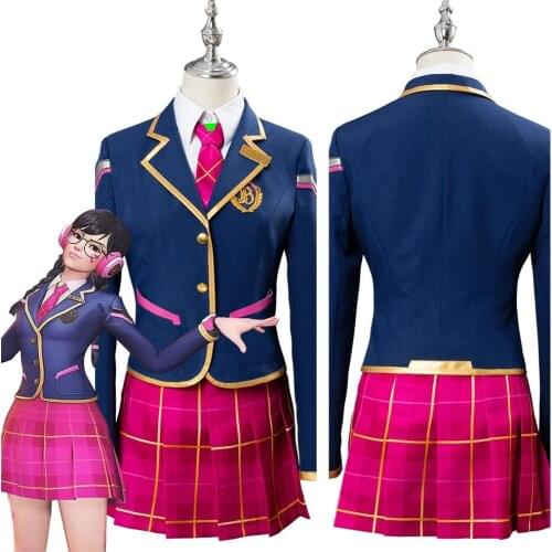 OW Hana Song Cosplay D.VA DVA Cosplay Costume Academy Girls Dress School Uniform Outfit Halloween Carnival Costumes