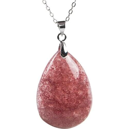 Genuine Natural Red Strawberry Quartz Pendant Women Lady Necklace Crystal Water Drop Bead Pendant 30*23*10mm