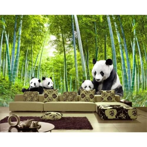 Beibehang Custom Wallpaper Giant Panda Bamboo Landscape Painting Background Wall Kids Room Cartoon Stroke 3d Wallpaper mural