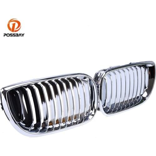 POSSBAY 2Pcs Car Front Racing Grille Chrome Silver Grills for BMW 3 Series E46 Sedan Touring 318d/318i/320d 2001-2005 Facelift