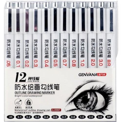 Profession Needle Drawing Pen Waterproof Pigment liner Fineline Sketch Cartoon Marker Hook Pens For Signature Artist + Brush Pen