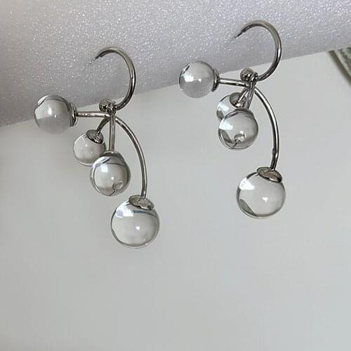 Lifefontier Design Transparent Acrylic Ball Drop Earrings for Women Silver Color Metal Geometric Unusual Dangle Earrings Jewelry