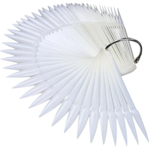 50Pcs Transparent Nail Swatches Sticks, Fan-shaped Nail Art Tips, Nail Polish Display Board Practice Sticks with Ring Holder