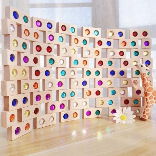 Rainbow Wooden Blocks Toy Gems Stacking Blocks Toys Natural Wood Blocks Kids Blocks Educational Houten Speelgoed