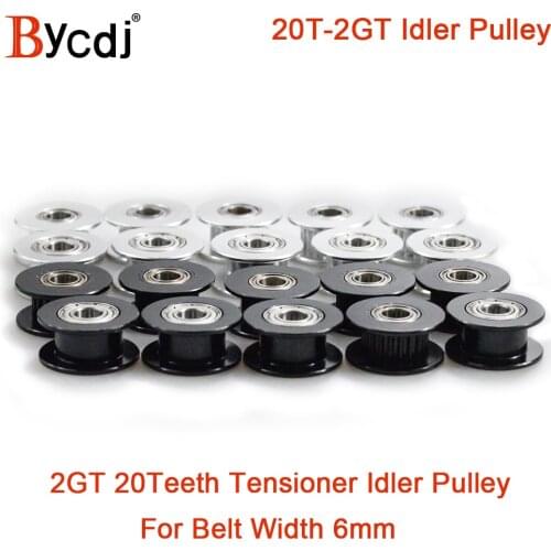 2M 2GT 20 Teeth synchronous Wheel Idler Pulley Bore 3/4/5mm with Bearing Black for GT2 Timing belt Width 6MM 20teeth 20T