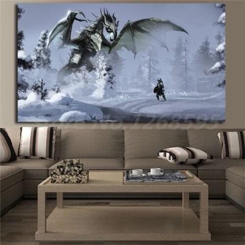 Skyrim Winter Snow Dragon Warrior Wall Art Canvas Posters Prints Painting Wall Pictures For Office Living Room Home Decor