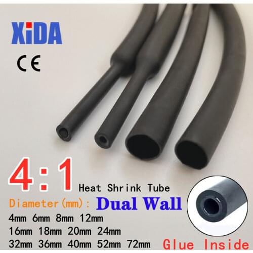 Heat Shrink Tube with Glue Adhesive Lined 4:1 Dual Wall Tubing Sleeve Wrap Wire Cable kit 6mm 8mm 12mm 16mm 20mm 24mm 32mm 36mm