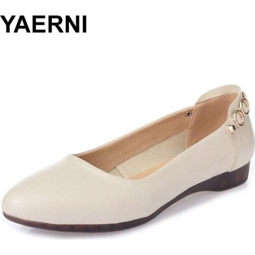 YAERNI Genuine Leather Women Flat Shoes Solid Slip On Casual Shoes Spring Summer Lady Slip On Comfortable Moccasins Women Casual