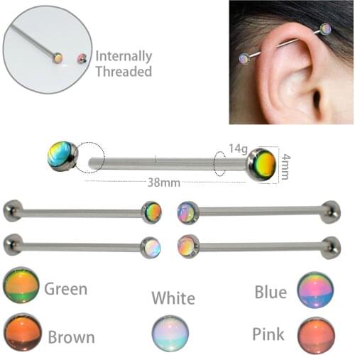 1PCS 14G Titanium Flash Film Bling Industrial Barbell Ear Tragus Helix Ear Piercings Inner Screw with Surgical Steel Shaft 14gX3