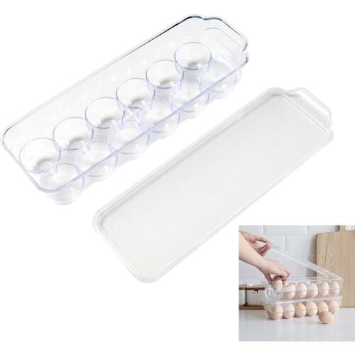 1 PC 12 Eggs Tray Thicken Plastic Transparent Eggs Storage Container Egg Holder for Refrigerator Home Kitchen (32.7x11.5x8cm)