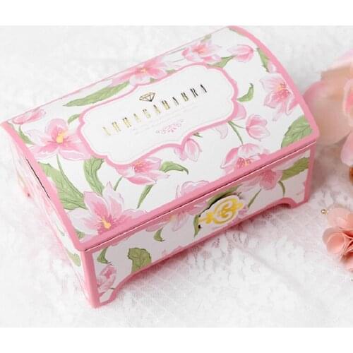 10 pcs gold pink flower princess treasure box design Paper Box candy Cookie chocolate gift Packaging Storage Boxes Wedding Use