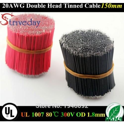100pcs/lot 20AWG-150mm Flexible Stranded Red & Black UL 1007 Double Head Tinned Cable Diameter 1.8mm Electronic Wire To DIY