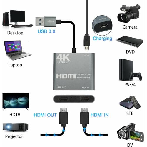 4K 1080P HDMI to USB 3.0 Video Capture Card HD Game Recorder for Live Streaming