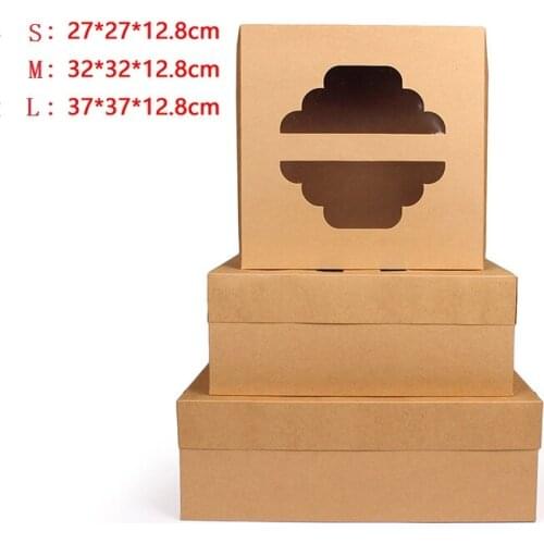 50Pcs/Lot 3 Size Large Kraft Paper Cake Box Square Window Birthday Dessert Cake box Gift Boxes