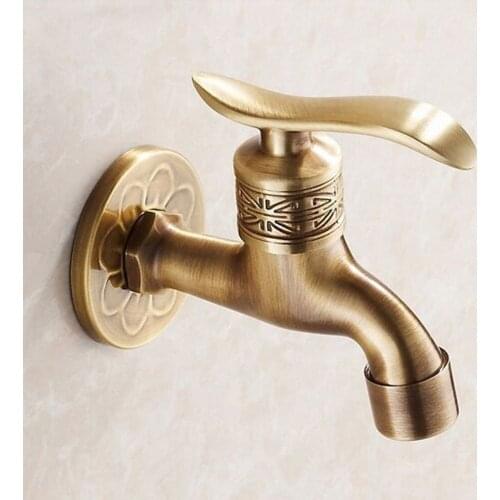 Antique Brass Garden Faucet Flower Carved Bibcock Faucet Washing Mashine Faucet Copper Bibcock Toilet Tap A62002