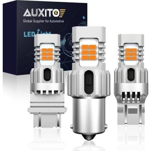 AUXITO 2X 7440 LED No Hyper Flash Amber Yellow LED T20 W21W 1156 3157 P27/7W Canbus LED Bulbs For Turn Signal Lights No Error