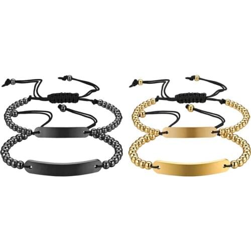 BONISKISS Unisex Couple Bracelets Personalized Name Date Initial Quote Engraving Adjustable Cord Stainless Steel ID Bracelets