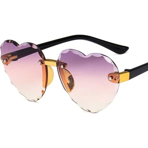 Child Cute Heart Rimless Frame Sunglasses Children Kids Gray Pink Red Lens Fashion Boys Girls UV400 Protection Eyewear