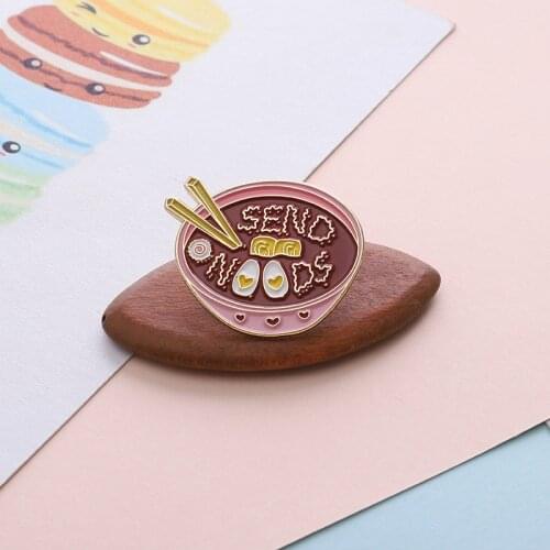 Japanese style egg noodle ramen bowl enamel brooch k personality badge lapel clothes bag cartoon jewelry gift for kids friends