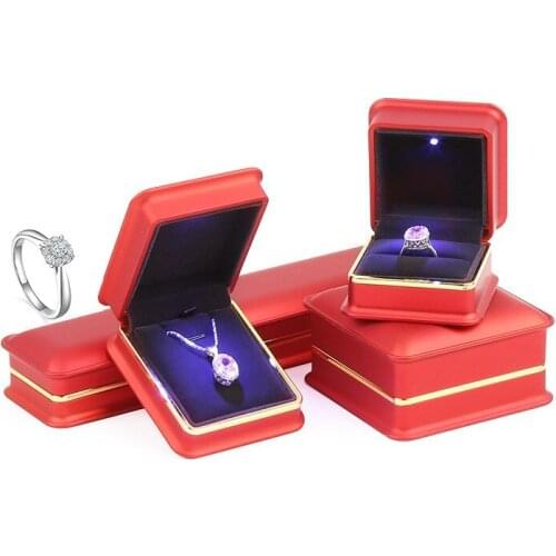 HOSENG 30Pcs Red Color PU Leather Luxury Ring Box With Velvet Soft Inner Wedding Party Couple Anniversary Necklace Case HS_911