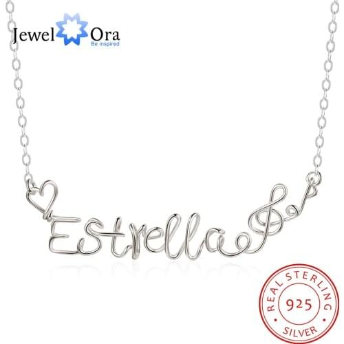 JewelOra Personalized 925 Sterling Silver Handmade Letter Necklace with Musical Note Custom Wire Nameplate Handcrafted Jewelry