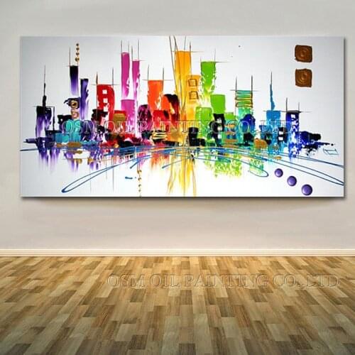 Artist Hand-painted High Quality Abstract Modern City Oil Painting on Canvas Bright Colors Abstract Skyscraper Oil Painting