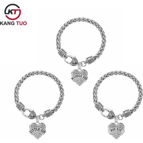 Best Sister Bracelet BIG MIDDLE LITTLE SISTER Alloy Pendant Charms Bracelet For Gifts 6pcs/lot