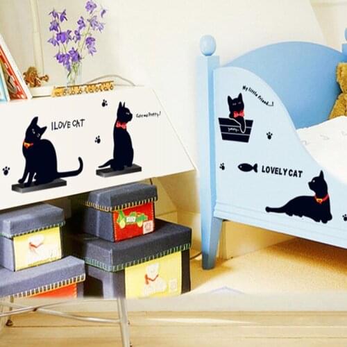 Cute cartoon black cat wall sticker PVC material DIY wall decal for corridor bedroom children room decoration murals