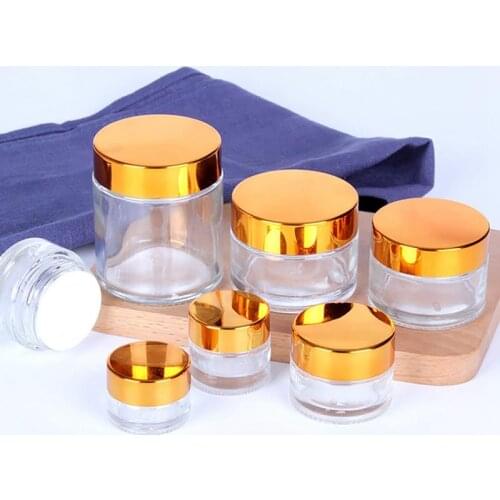 Kapmore Refillable Bottles Round Pot Jar Circle Empty Glass Makeup Sample Jar Cosmetic Container With Lid Empty Face Cream Pot