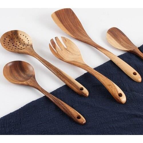 Cooking Tools Set Premium Wooden Utensils Set Fork Spoon Knife Soup Spoon Non-stick Shovel Oil Brush Kitchen Tool
