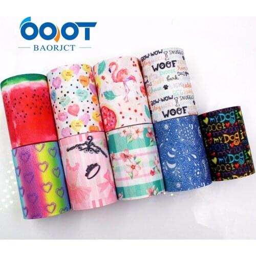 OOOT BAORJCT I-18428-58 75 mm 10 yards cartoon Ribbons Thermal transfer Printed grosgrain Wedding Accessories DIY material