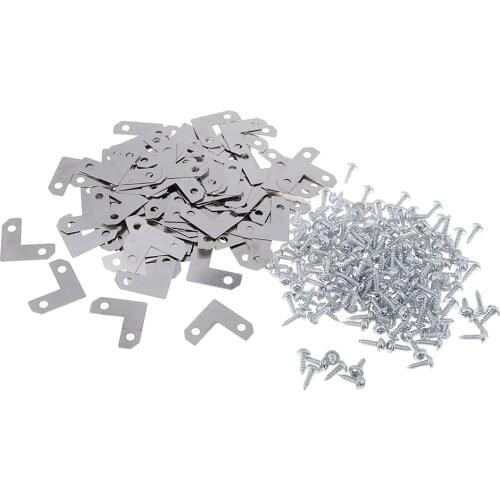100 Pieces Metal Corner Brace Plate Flat Bracket Fasteners for Photo Picture Frame with Screw