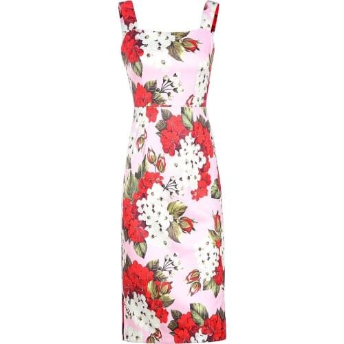 Customize Women Summer Fashion Casual Plus Size 3XS-10XL Floral Print Back Slit Below Knee Dress
