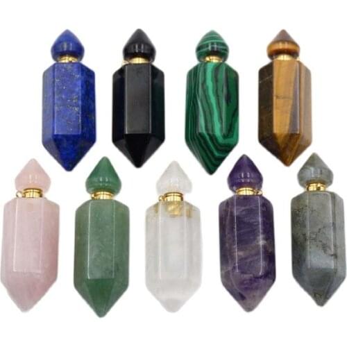 Natural amethysts Crystal pillar Perfume Bottle Pendant essential oil diffuser Gems-stone Chakra vial for necklace