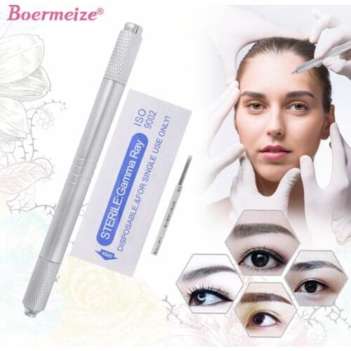 Manual Pen Microblading Needles Kit Tebori Dual-head Machine Pen Sterilized Tattoo Blades Round Fog Eyebrow Lip Permanent Makeup