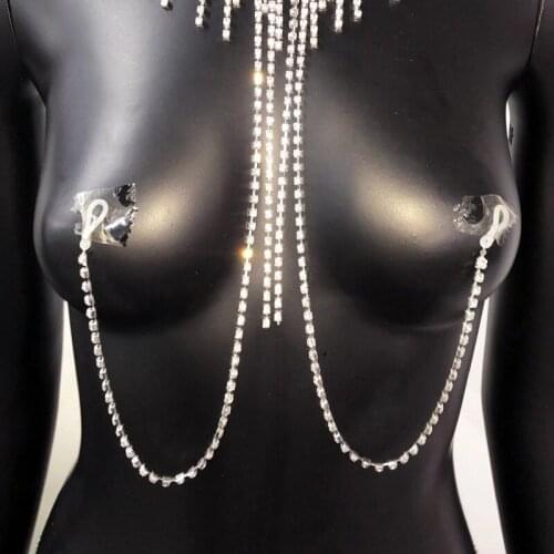 Sexy Lingerie Nipple Ring Bra Body Chain for Women Luxury Rhinestone Tassel Non Piercing Chest Chain Body Jewelry Accessories
