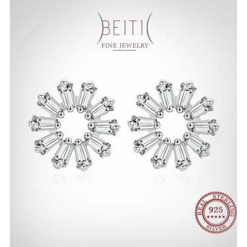 Beitil 100% 925 Sterling Silver Emerald Cut Clear CZ Fashion Luxury Snowflake Stud Earrings For Women Romantic Wedding Jewelry