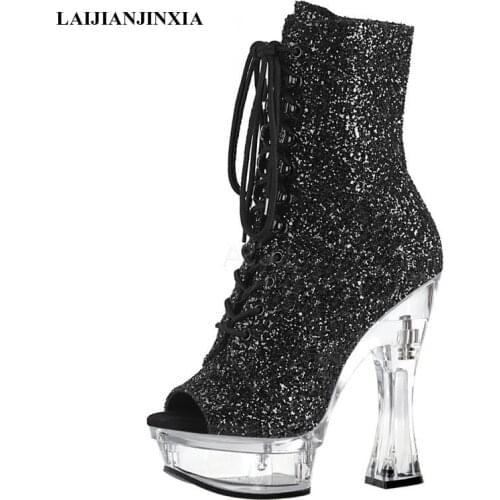 LAIJIANJINXIA Platform Fetish High Heels Ankle Boots For Women Pole Dance Shoes Fashion Sexy Models Show Nightclub Womens Boots