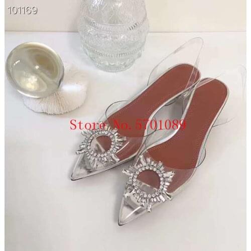 Woman Designer Shoes Begum 40mm Crystal Buckle Pumps Clear Begum 40 Pvc Crystal Pumps New Fashion Sandals