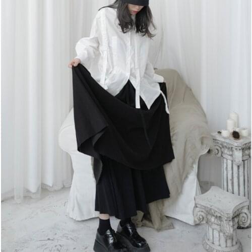 Spring and Autumn ladies new solid color elastic waist design sense minority skirt double burr A version of loose skirt